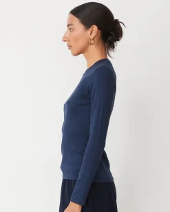 MONROW Supimaluxe Rib Long Sleeve Crew BLUEBLACK Outlet